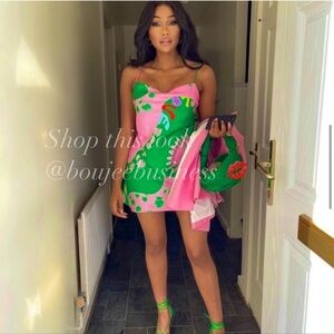 ZARA BNWT Pink Satin Effect Floral Print Mini Dress